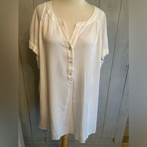 ROSE & OLIVE CAP‎ SLEEVE PULLOVER 3 Button Off- WHITE BLOUSE S-2X NWT  Rayon